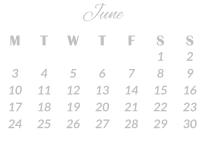 June M T W T F S S      1 2 3 4 5 6 7 8 9 10 11 12 13 14 15 16 17 18 19 20 21 22 23 24 25 26 27 28 29 30